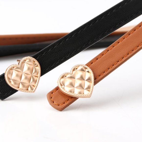Skinny Camel Belt w/Gold Heart Buckle - Picture 7 of 12